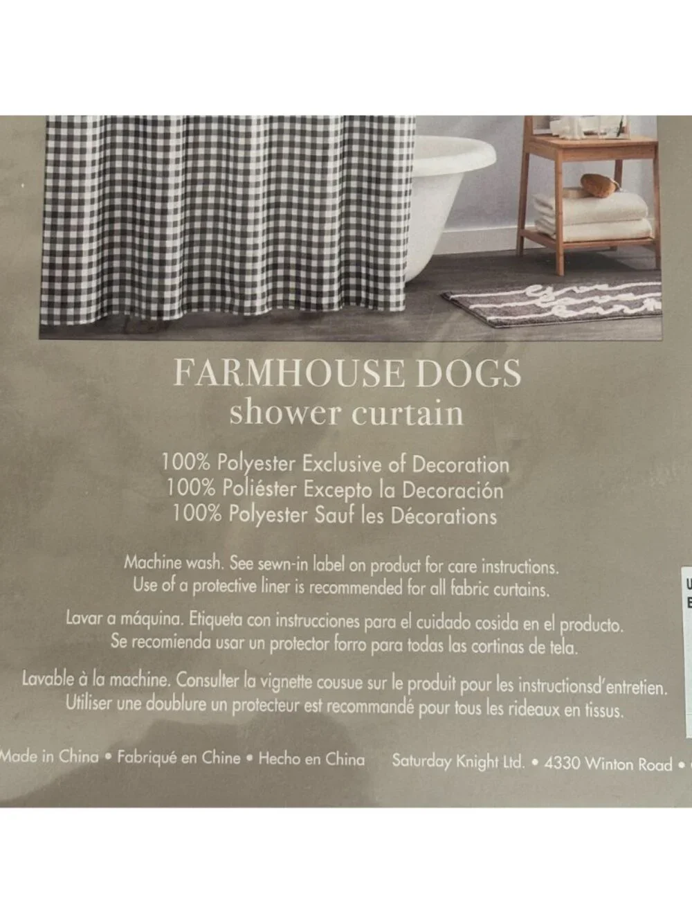 SKL Home Shower Curtain Farmhouse Dogs Black White Gingham 72x 72 Bathroom Decor